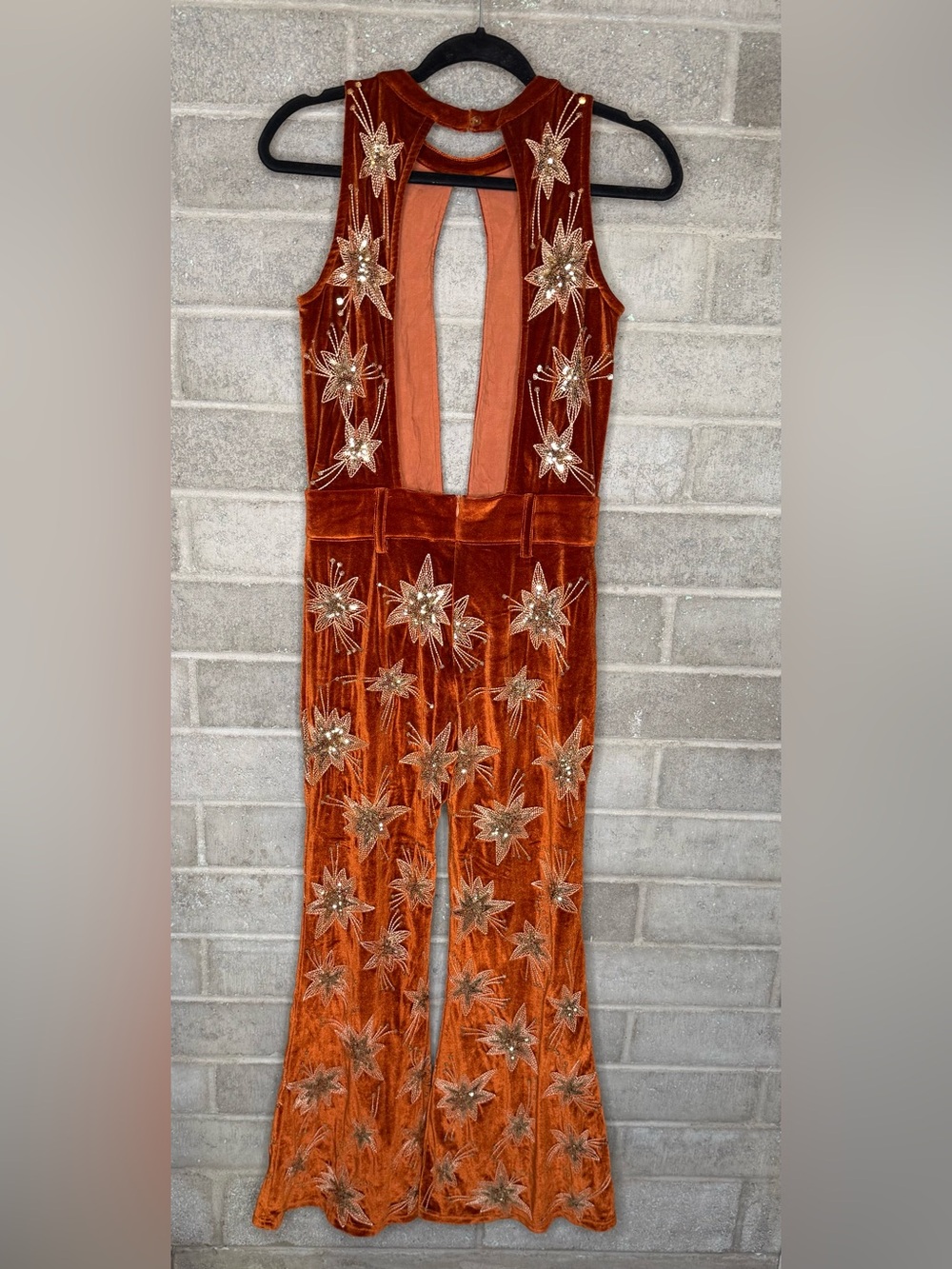 Lenni Velvet Star Embellished Jumpsuit Festival Concert Statement Outfit M - Picture 9 of 12